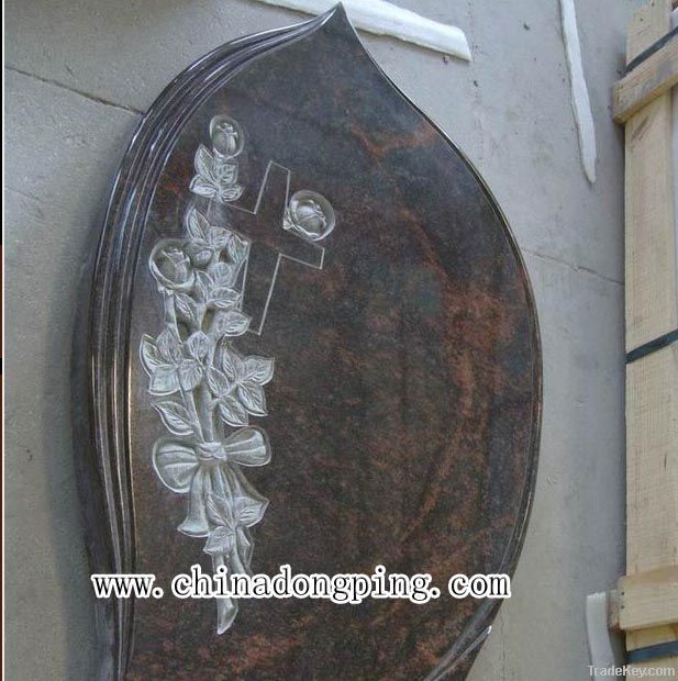 Flower carving upright granite headstone