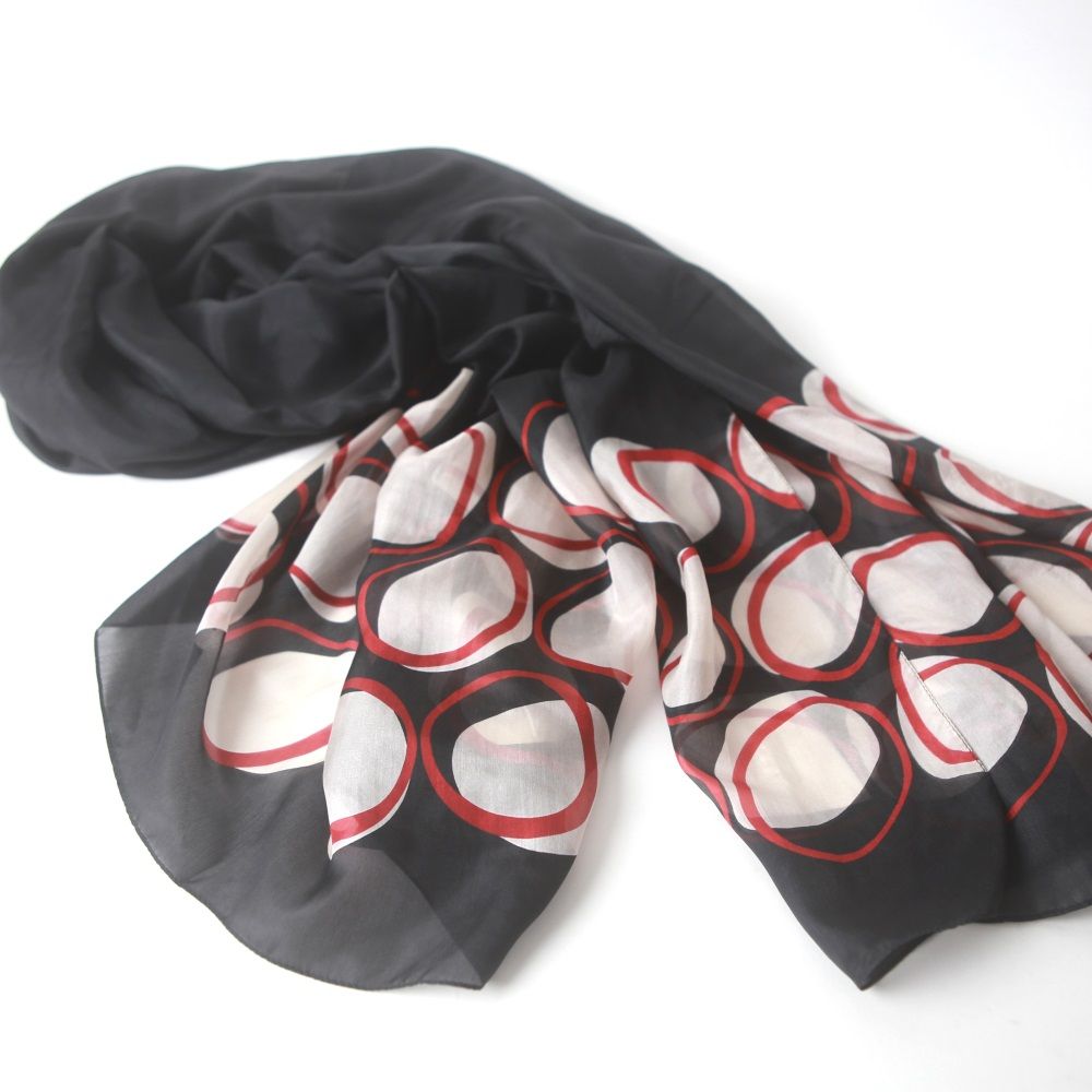 bubble print black silk paj scarf lightweight and flowy