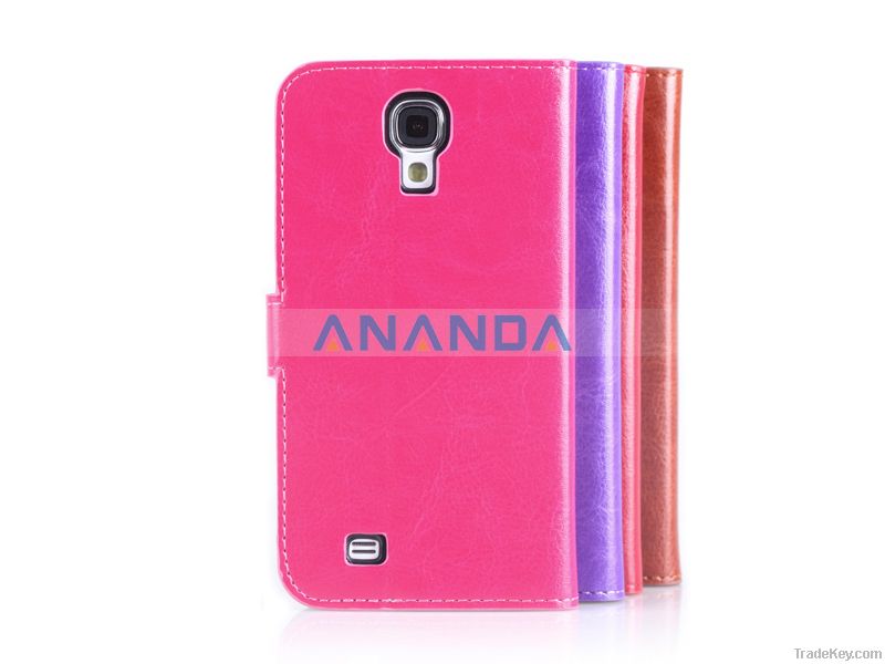Leather Flip Case for Samsung Galaxy S4 i9500 with Stand + Card Holder