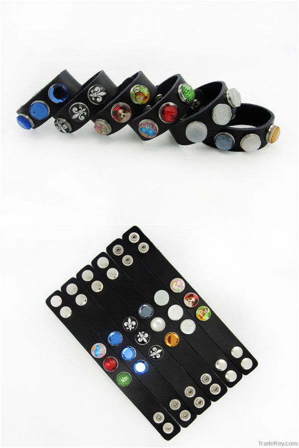 2013 Newest button style noosa leather bracelet