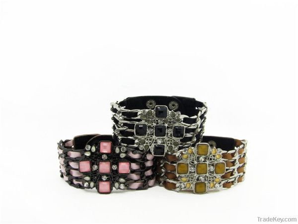 2013 Elegent design lady flower pattern leather bracelet with laces