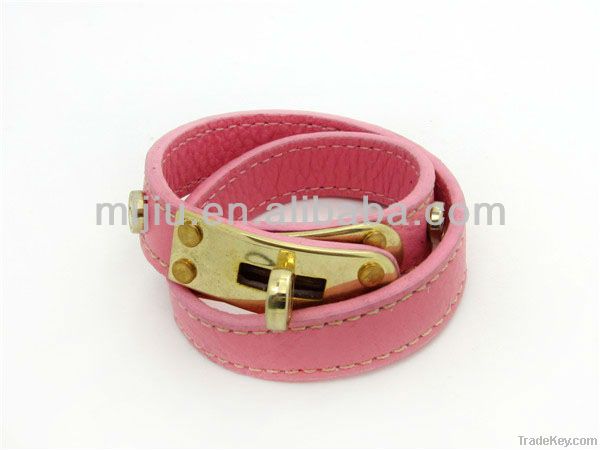 2013 Summer top sale two circles hook leather bracelet