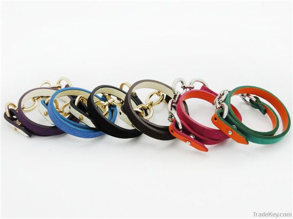 2013 Newest design hottest alloyed chain link snap leather bracelet