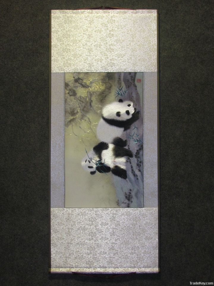 Chinese 100% handmade xiang embroidery gift - Panda Eating Bamboo