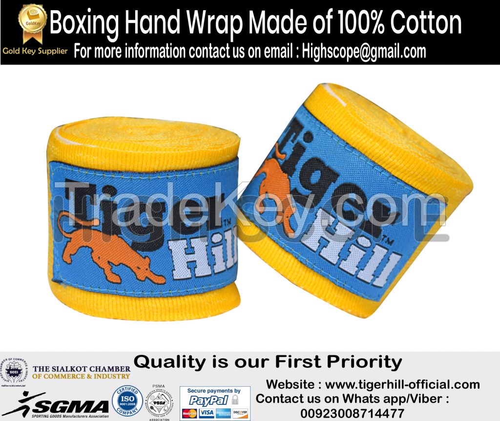 Boxing Hand Wrap Made of 100% Cotton  - No-Stretch - Customization with Label