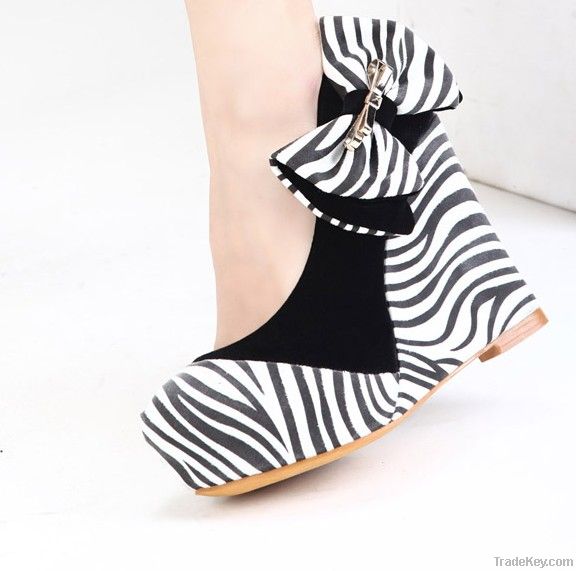 2013 women's spring summer shoes mei red velvet bow fashion zebra prin