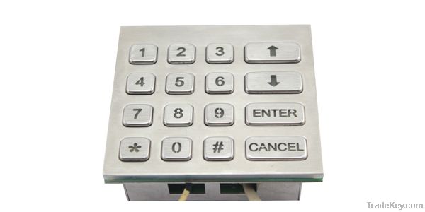 12 keys IP65 waterproof backlit metal numeric keypad for pos or kiosk