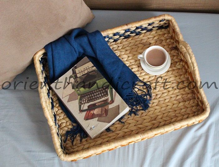 Vietnam water hyacinth three-tone colored rectangle basket set