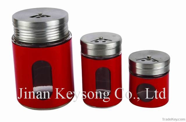 Colored Stainless Steel glass salt&pepper jar/bottles