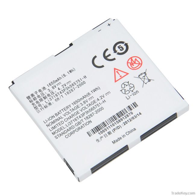 High Capacity 3.7V 1650mah Mobile Battery   Li3716T43P3h565751-H for Z