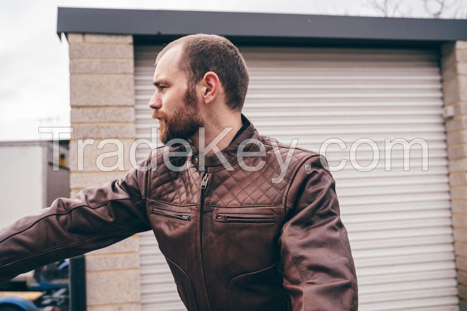 Leather Motorbike Motorcycle Jacket Touring Brown With Genuine CE Biker Armour