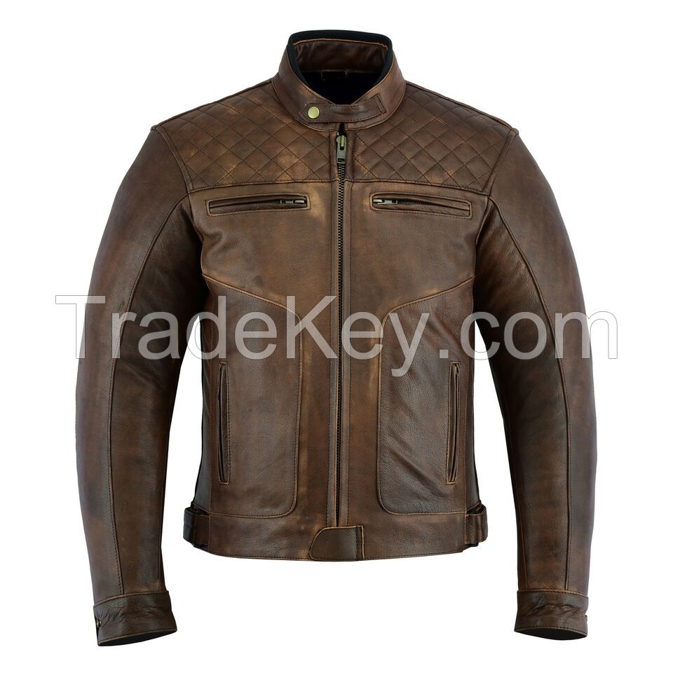 Leather Motorbike Motorcycle Jacket Touring Brown With Genuine CE Biker Armour