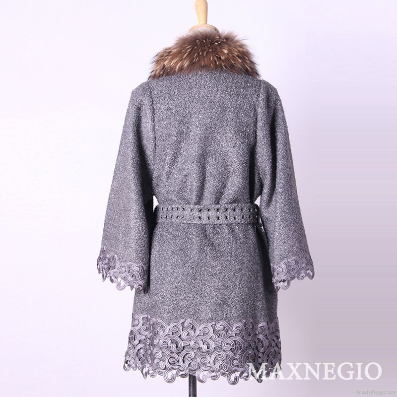 2013 fashion women winter clothing wool coat with fur collar