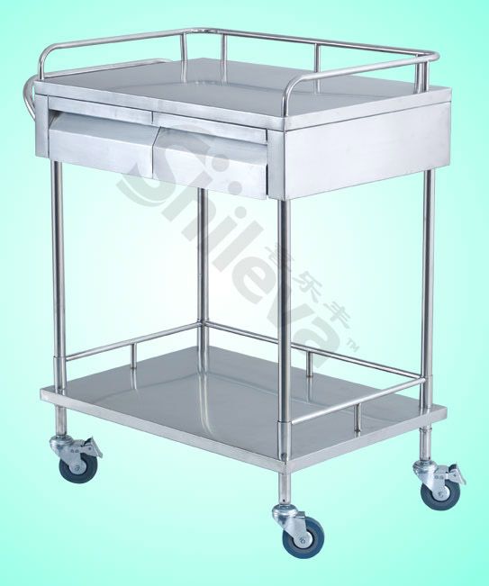 Two-drawer Stainless Steel Dressing &amp; Medicine Trolley/ Cart