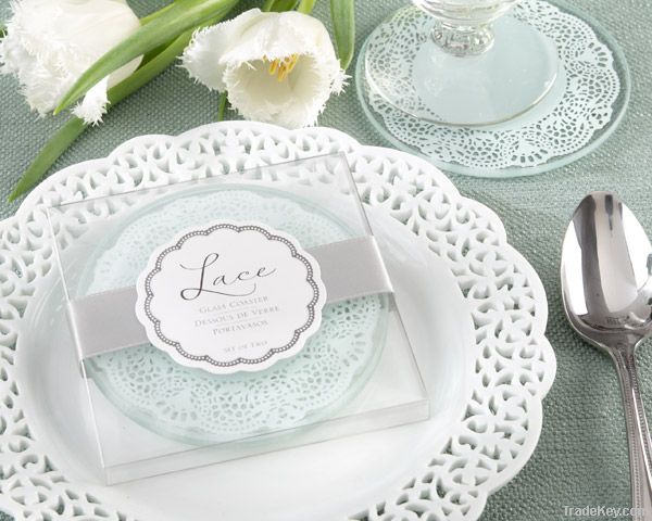 Wedding Decorations &quot;Lace&quot; Exquisite Frosted-Glass Coasters Gifts