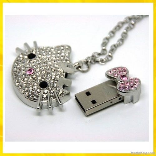 Neklace Hello Kitty Cat Crystal Material USB Flash Gift For Promotion