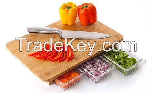 Bamboo Cutting Board with Drawer / with containers