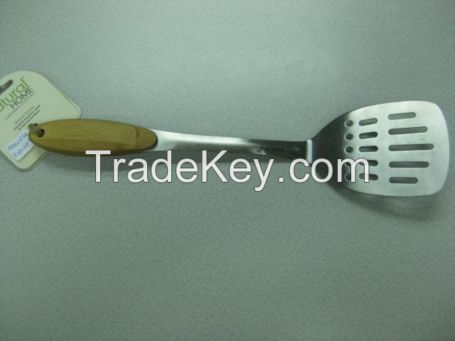 Stainless Steel Utensil with Bamboo wood / Slot Turner with Bamboo