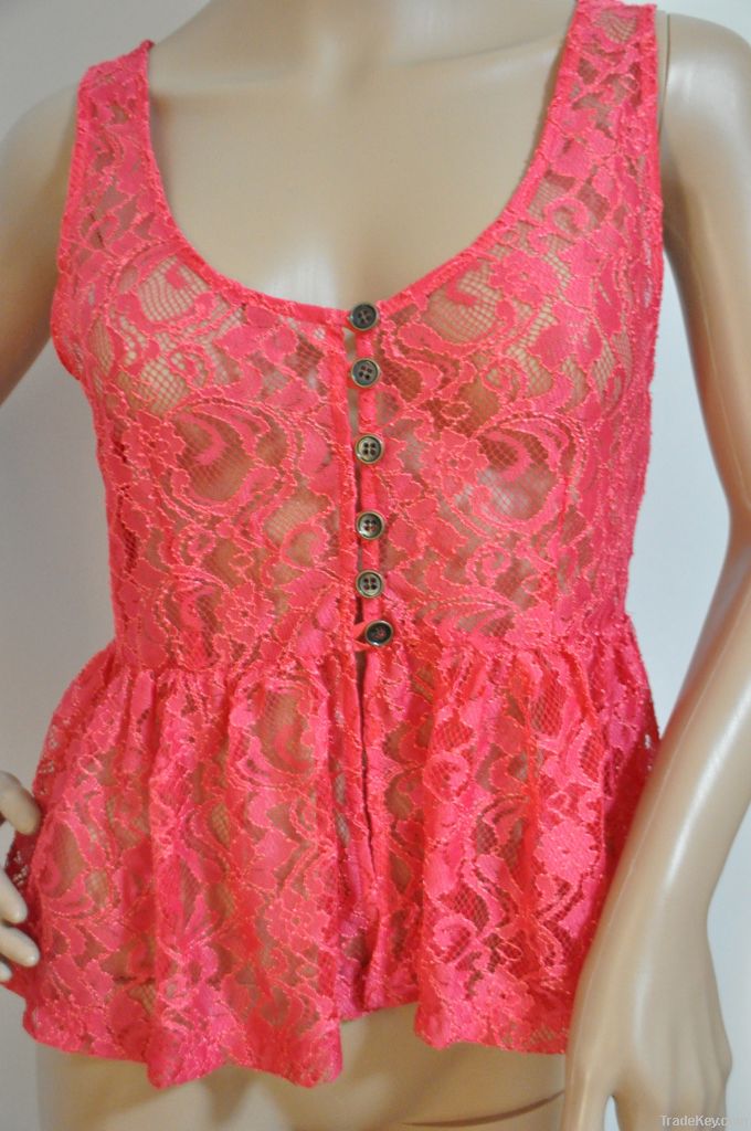 Ladies Fashion Lace Hollow Embroidery tops, Women Embroidery vests