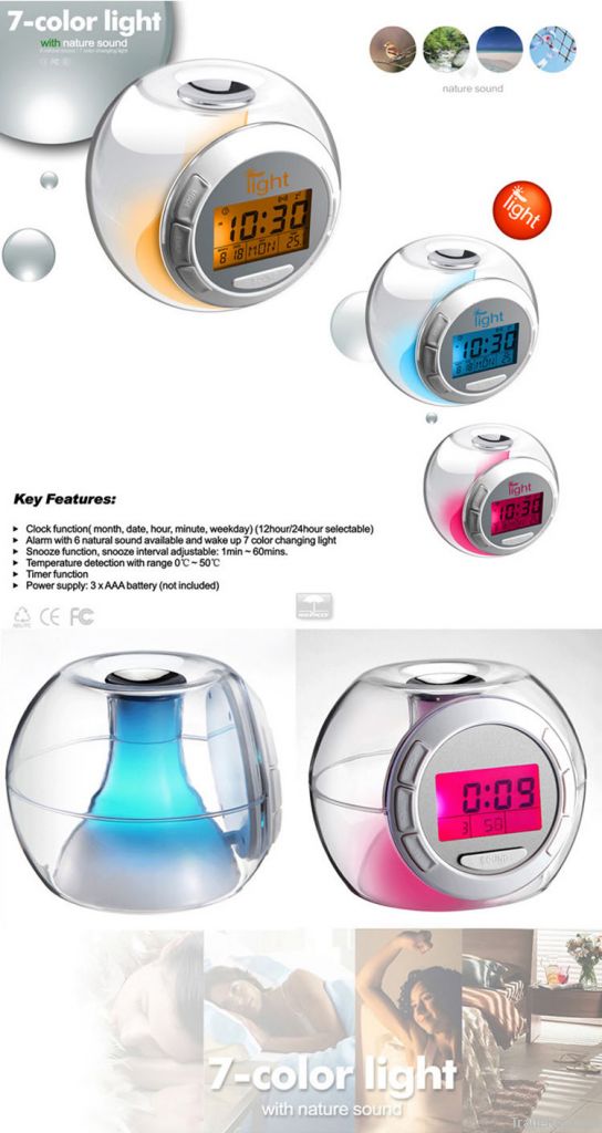 Natural Sound Alarm Ball-shaped Glowing LED Digital Clock