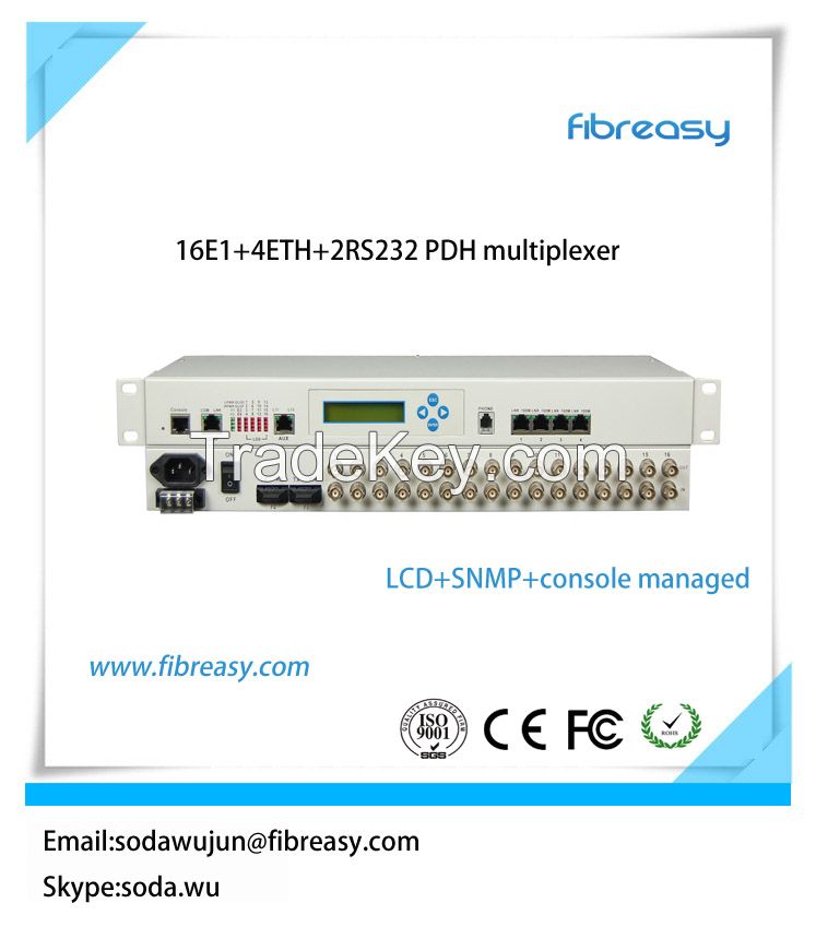 optical modem16 E1  with 4 port LAN port PDH fiber optical multiplexer