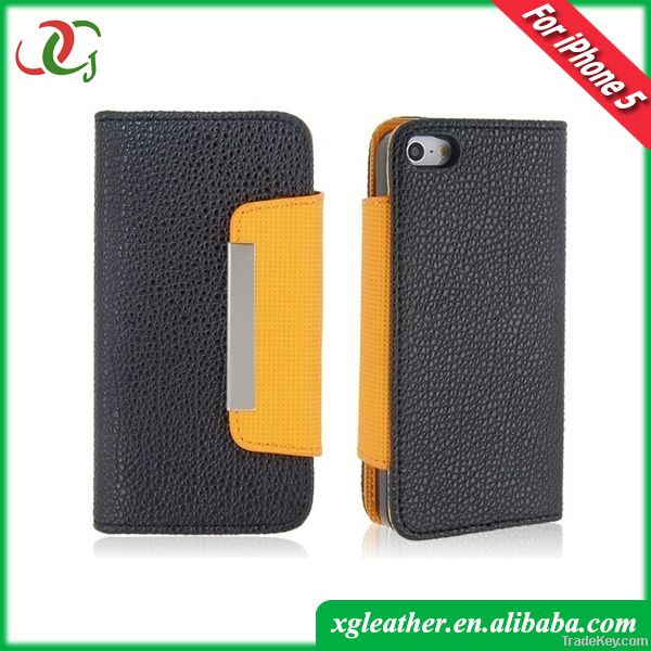 Hanging case for apple iphone 5 /Litchi pattern Leather case