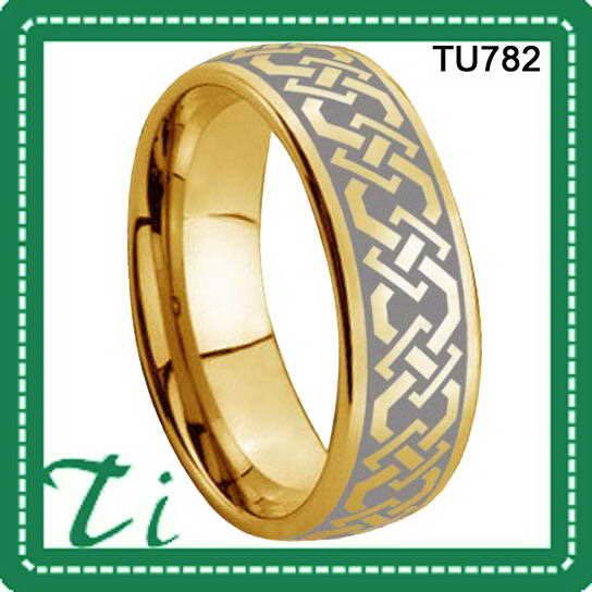  Polished Dome Gold Tungsten Carbide Ring ,Laser Engraved With Celtic