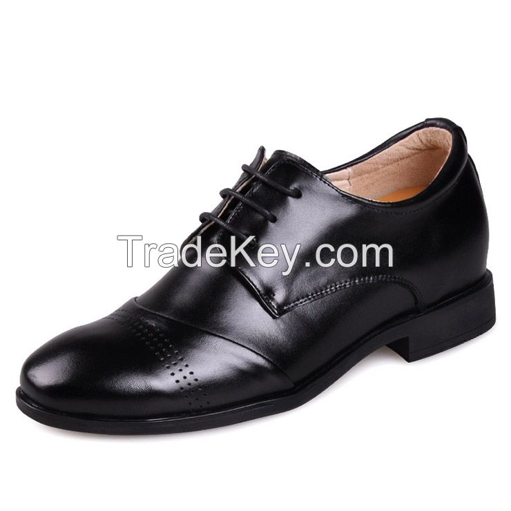 Leather Men Low Heel Comfort Oxfords Elevator Shoes (2038)