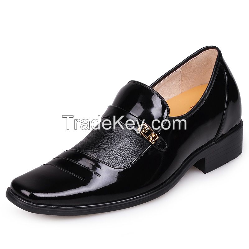 Black Cow Leather PVC Sole Men&#039;s Height Increasing Shoes