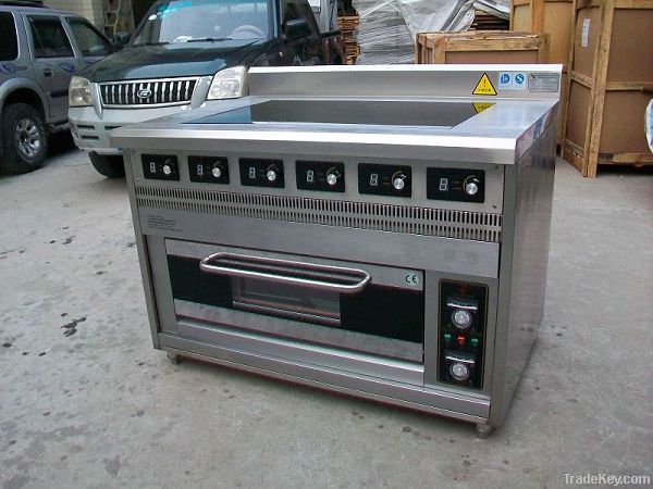 Commercial electric cooking range with oven