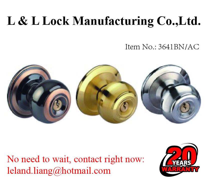 Cylindrical knob lock with 3 brass Yale keys