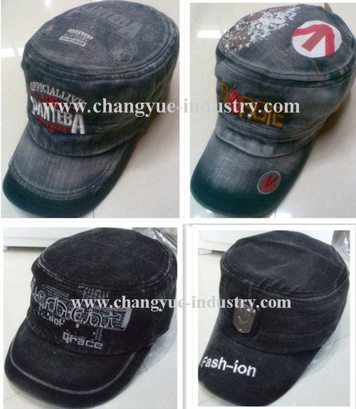 Jeans washed design fashion flat top military cap hat supplier