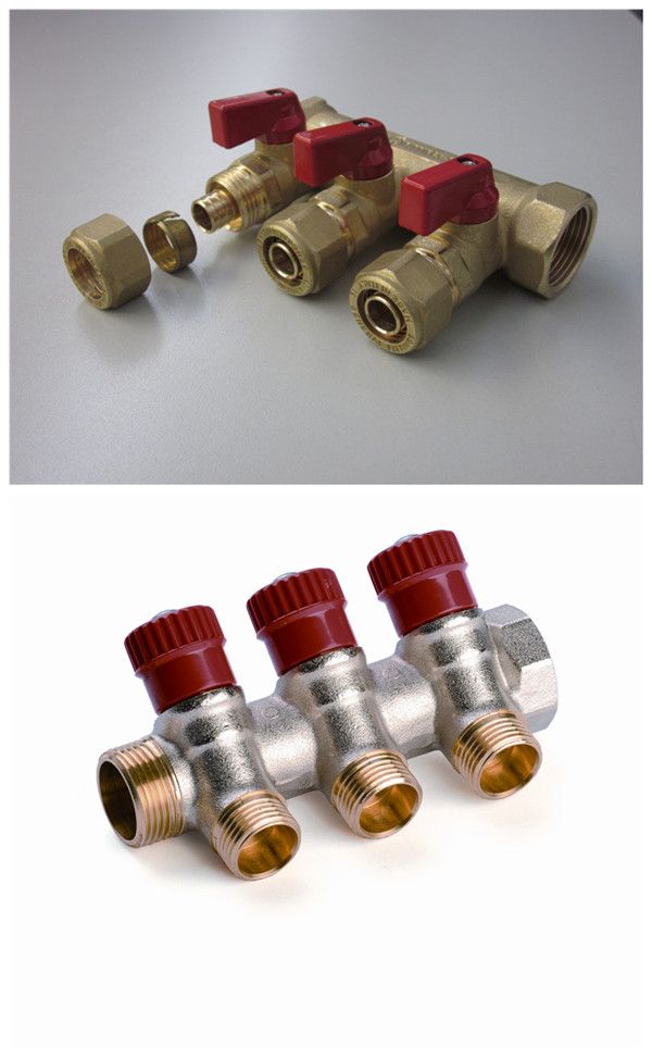 Distribution manifolds with adjustment valves for standard connection