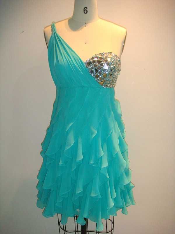 Fashion One shoulder Beaded Rhinestone chiffon Prom Evening Gown