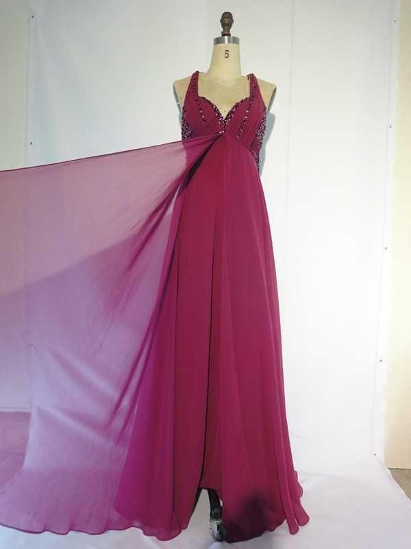 Beautiful Beaded Full-length Empire Chiffon prom evening dress