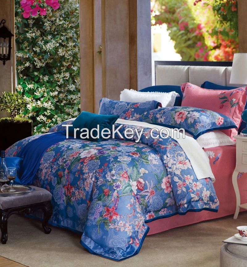 2017 new design jacquard and reactive printed bedding set sheet set cotton comforter set