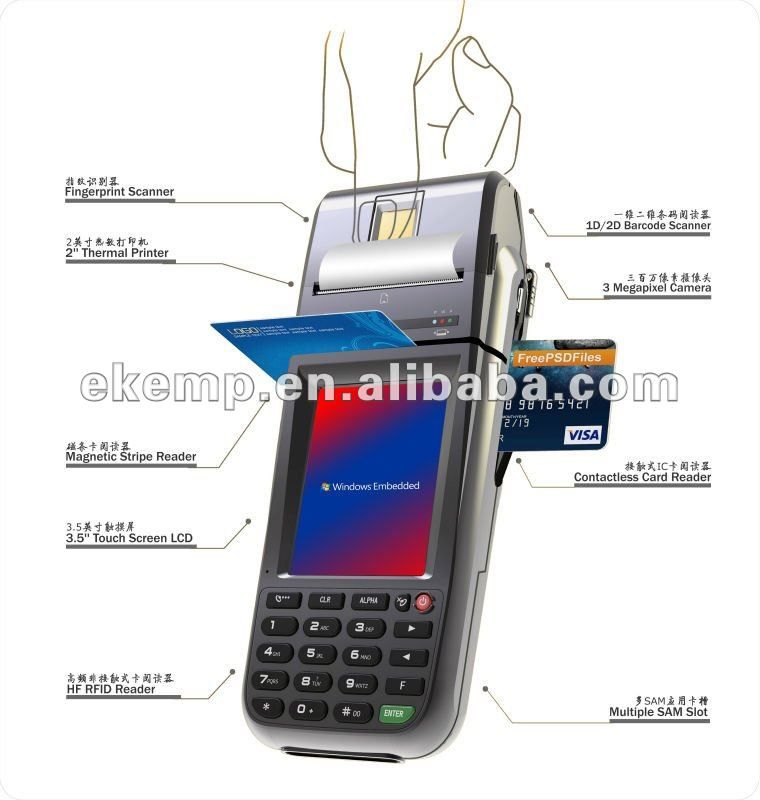 Rugged PDA Support Smart Card Reader,Barcode scanner,Thermal Printer(EM100)