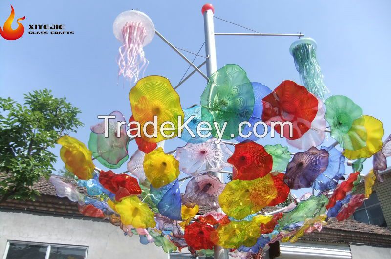 Large Outdoor Garden Glass Art Plate Sculpture Ornament