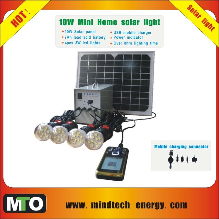 10w solar light with 4pcs led lights mobile charging 8 hours lighting time