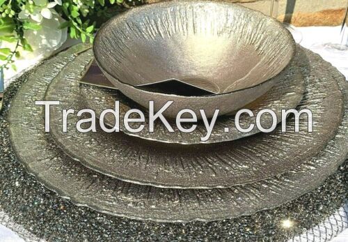 Akcam Turkish Delight Charger Plate Rose Gold Copper Ombre Sparkling Silver Rim