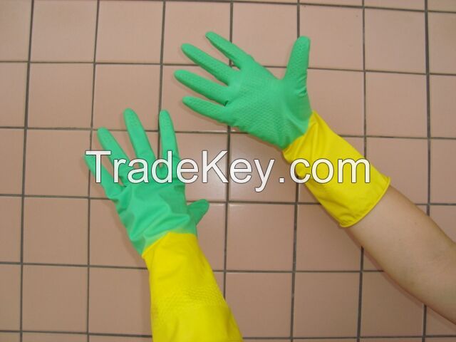 Bi-color rubber latex household cleaning glove