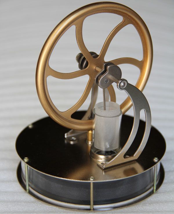 A truly unique novelty gift stirling engine model for your family and friends! An engine that runs on hot water! 