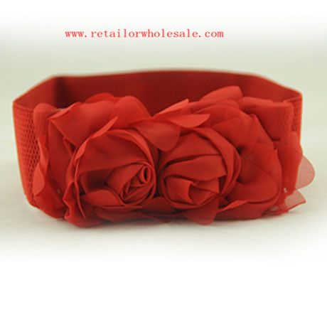 Japanese Style Chiffon Flower Decoration Elastic Red Belt 