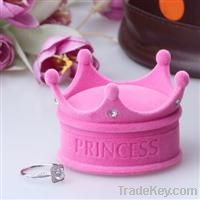 cute princess crown pink flocking jewelry box