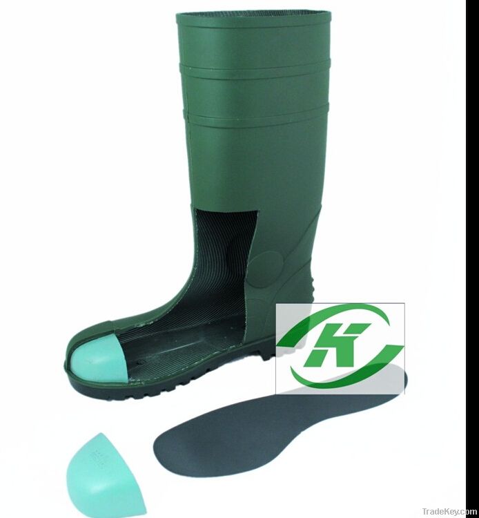 green 380mm Safety pvc rain boots with steel toe and midsold