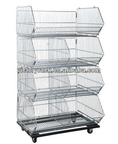 4 Layers Folding Steel Wire Mesh Display Storage Stacking Cage Container