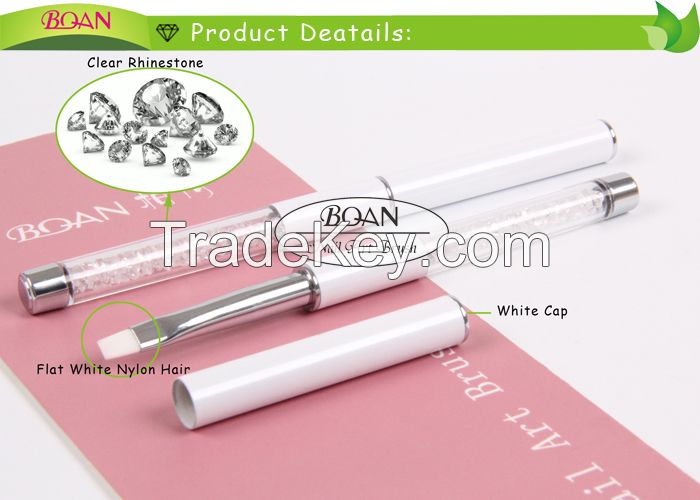 BQAN Clear Rhinestone White Metal Cap Nylon Hair Nail Art Brush