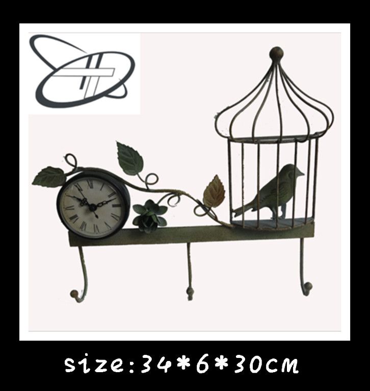 Antique metal hanger with wall clock for home decor  