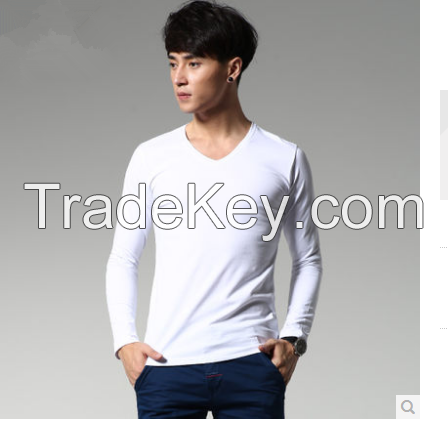 Latest single color men's v neck t shirt