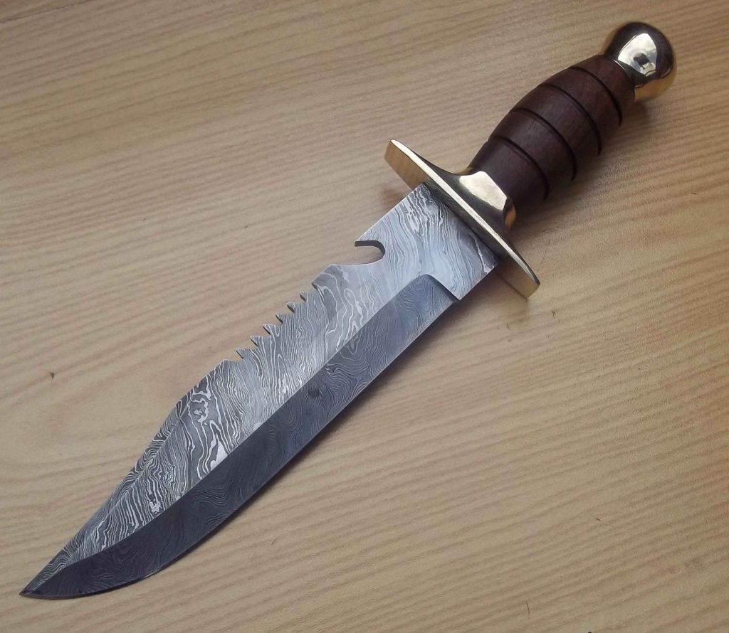 Damascus knife with wooden handle